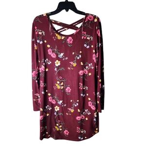 NOBO Floral Long Sleeve Burgundy Dress